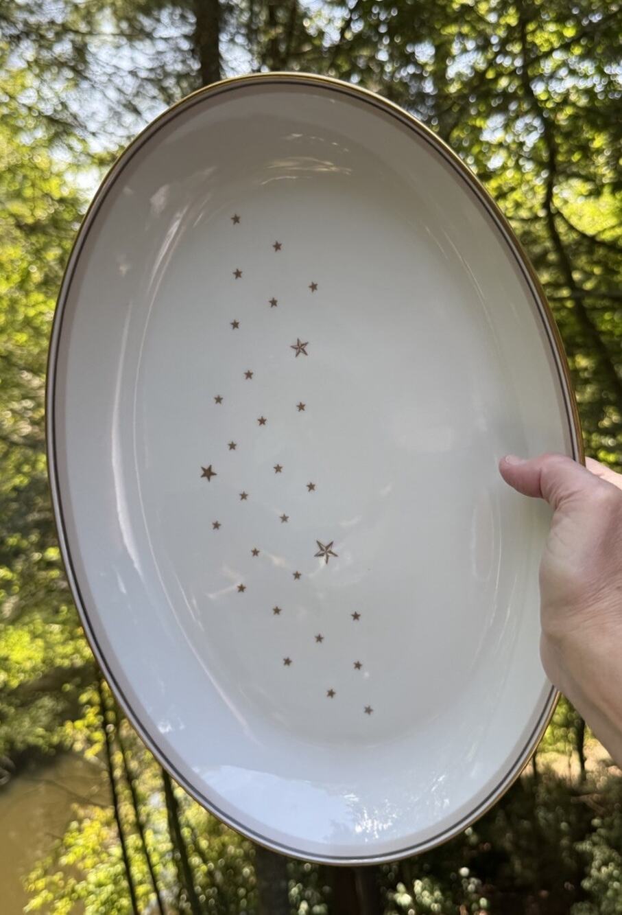 Rare Vintage Bing & Grondahl Milky Way Gold Star Pattern Serving Platter 16” EUC
